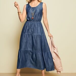 ☀️ Talbots - Tencel Tiered Maxi Dress - Denim Boho Sustainable Casual Summer - 2
